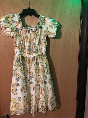 Unk Yellow Multicolor Floral Puff Sleeve Dress for Girls
